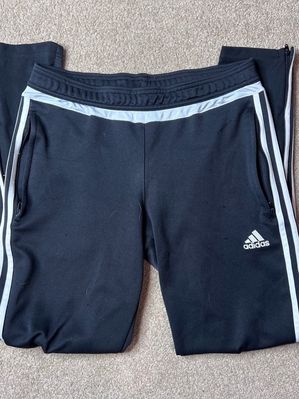 Adidas Black Track Pants with White Stripes
